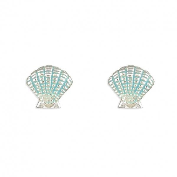 Blue enamel seashell stud Earrings