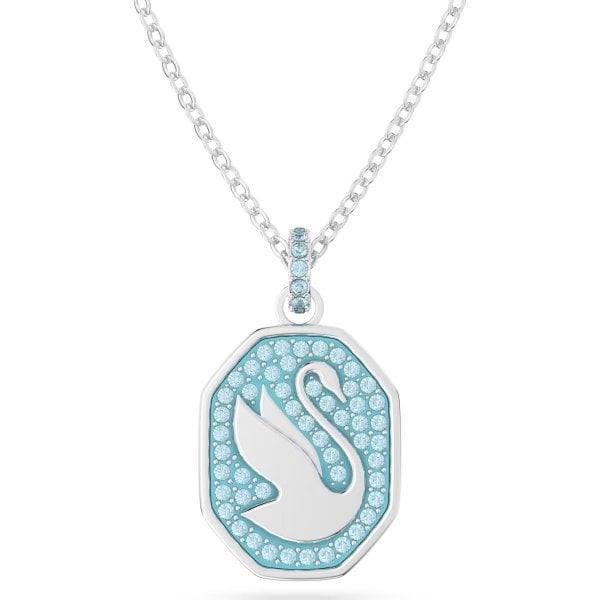 Signum pendant, Swan, Blue, Rhodium plated