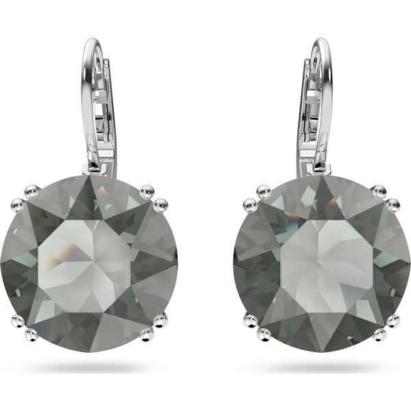 Millenia drop earrings, Round cut, Black, Rhodium