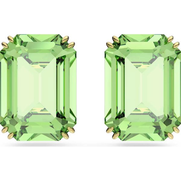 Millenia stud earrings, Octagon cut, Green, Gold
