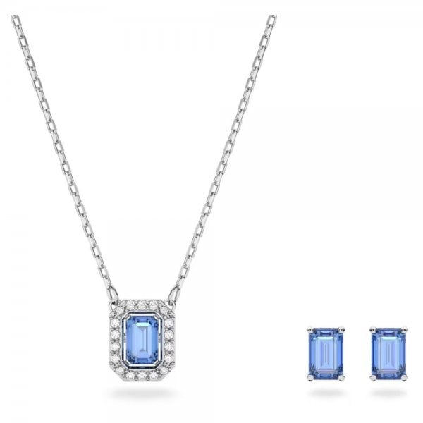 Millenia set Octagon cut, Blue, Rhodium plated