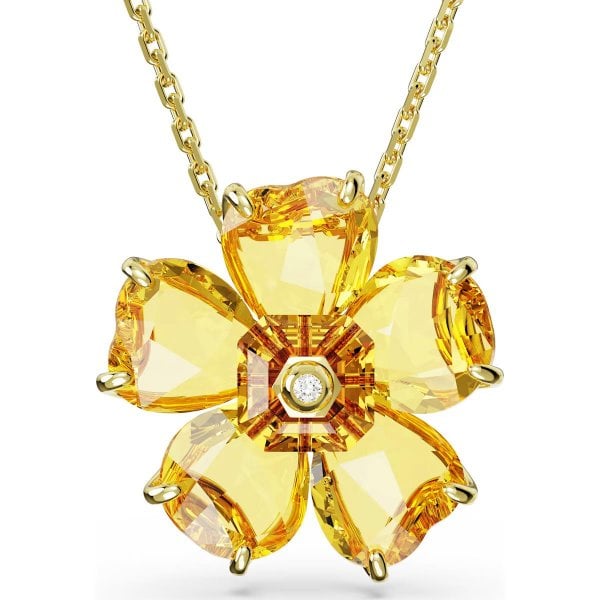 Florere necklace, Flower, Yellow, Gold-tone plated
