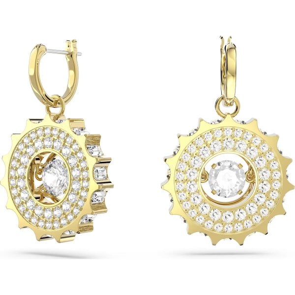 Rota drop earrings, Mixed round cuts, White, Gold