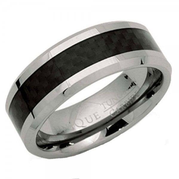 Tungsten Carbide 8mm Carbon Fibre Inlay Ring S66