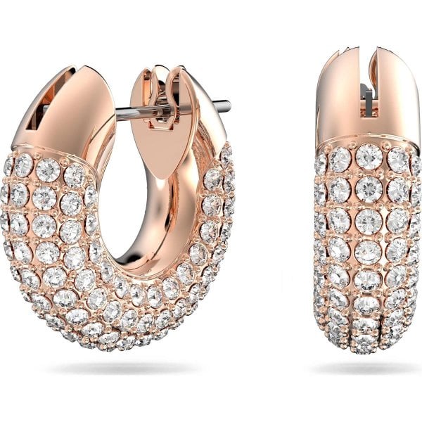 Dextera hoop earrings, Pavé, White, Rose-gold tone