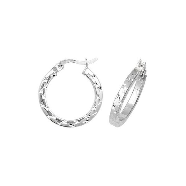 SILVER 15MM DIAMOND CUT HOOP EARRINGS