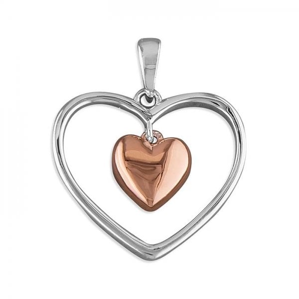 Sterling Silver Pendant - Rose Gold Heart