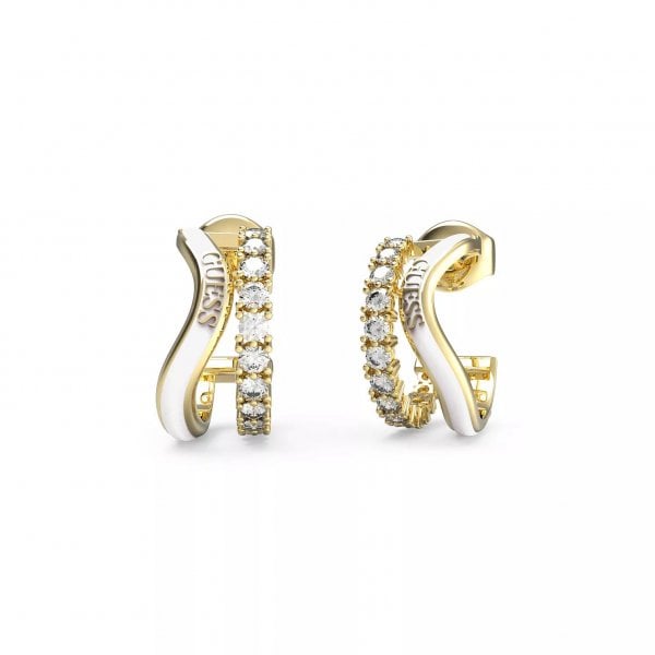 Gold Plated Crystal Double Hoop Wave Stud Earrings