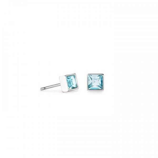 Brilliant Square Earrings Silver Aqua