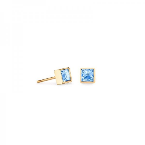 Brilliant Square Earrings Gold Pale Blue