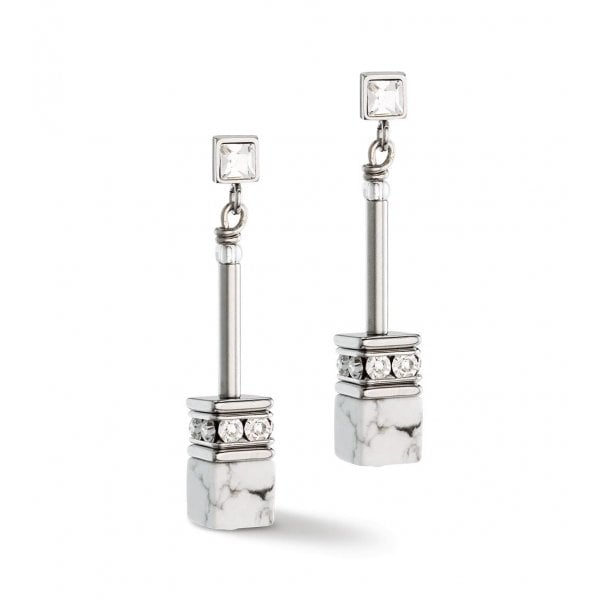 GeoCube Iconic Nature Chain Earrings White