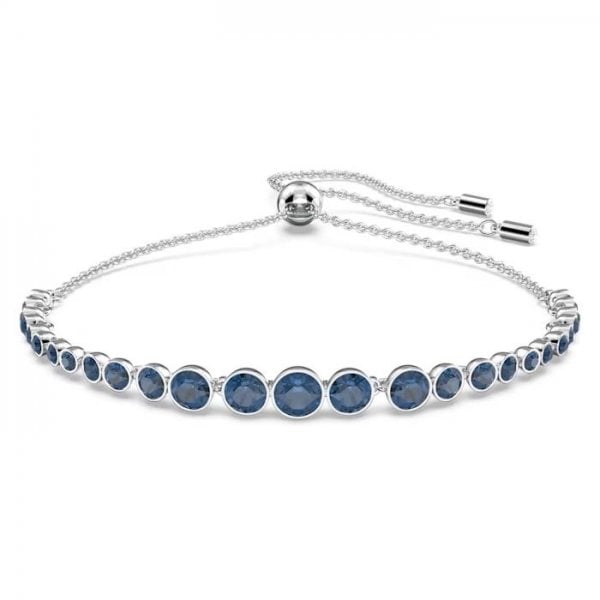 Emily bracelet, Mixed round cuts, Blue, Rhodium