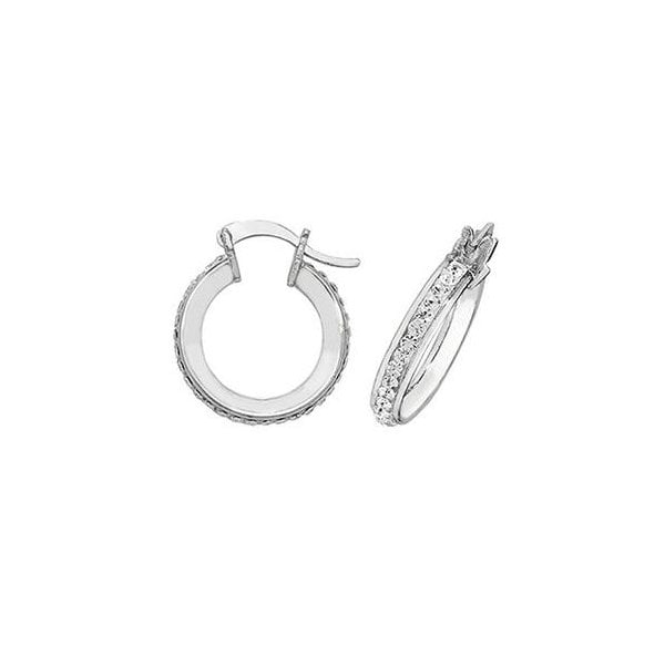 SILVER 10MM CRYSTAL HOOP EARRINGS