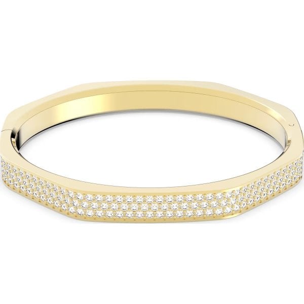 Dextera bangle, Octagon, Pavé, White, Gold-tone