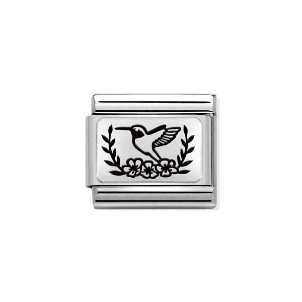 Silver Hummingbird With Flowers Charm