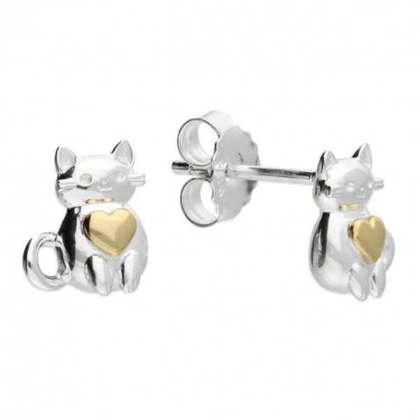 Sterling Silver Earrings - Two Tone Cat