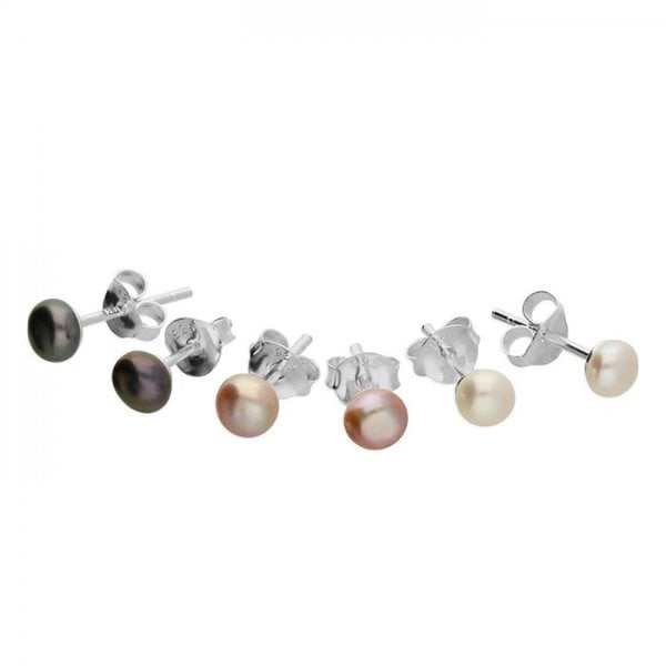 Set of 3 Silver Earrings - White, Pink, Black