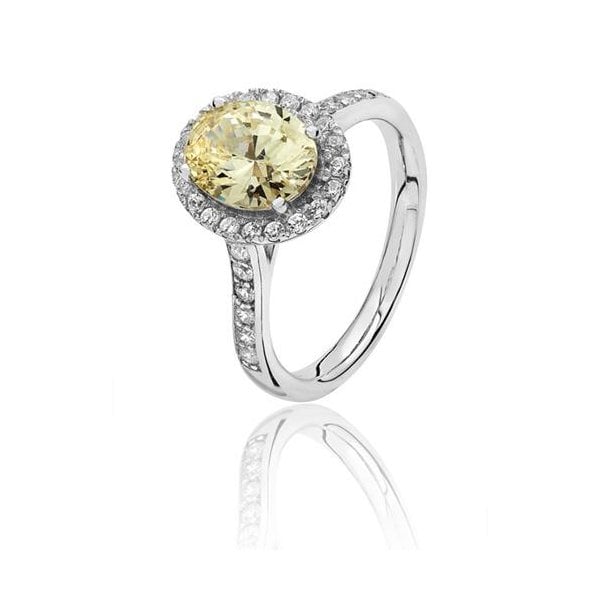 Silver Claw Set Oval Shape Halo Style Ring- Size P