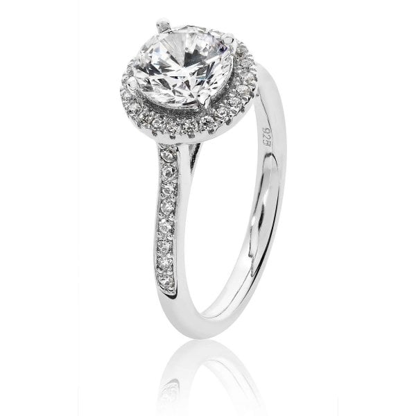 Silver Claw Set Halo Style CZ Ring - Size M
