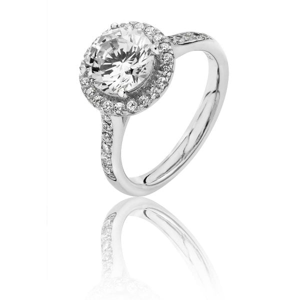 Silver Claw Set Halo Style Ring - Size P