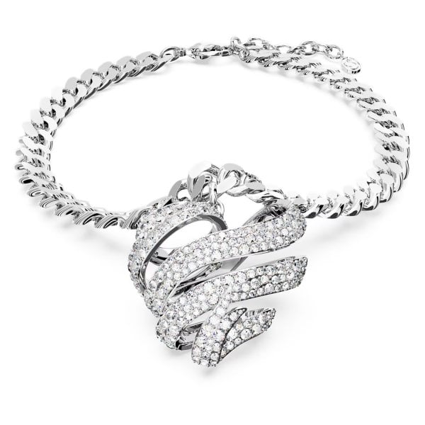 Volta choker, Heart, White, Rhodium plated