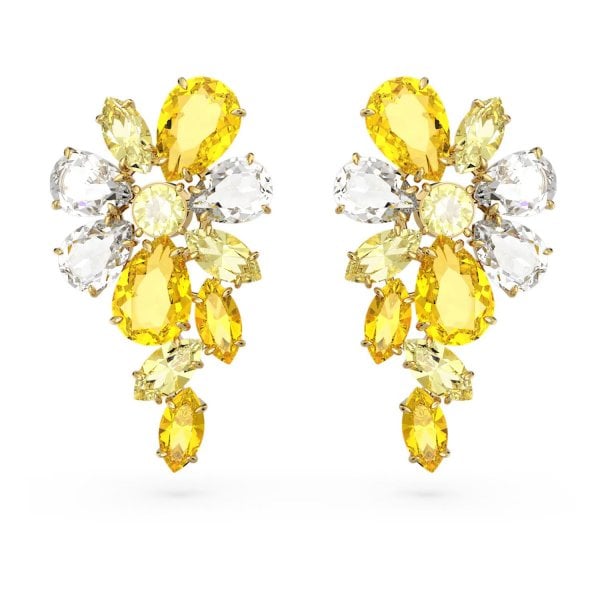 Gema drop earrings, Mixed, Flower, Yellow, Gold