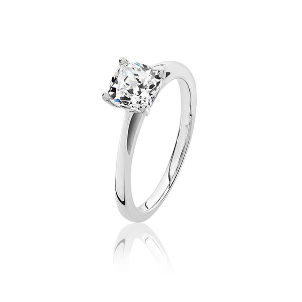 SILVER 4 CLAW SET 6MM CUSHION CZ RING SIZE N