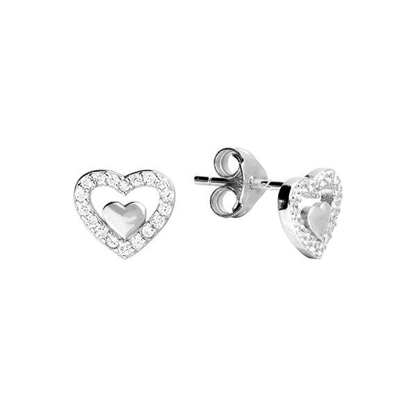 Sterling Silver Heart Earrings with CZ