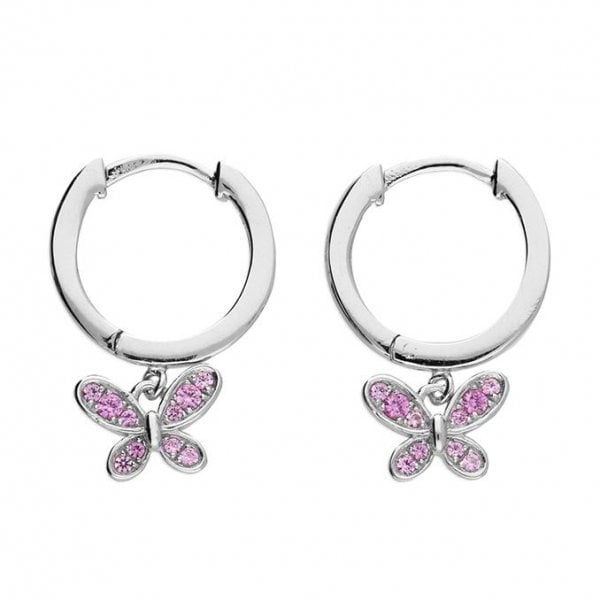 Sterling Silver Earrings - Pink CZ Butterfly