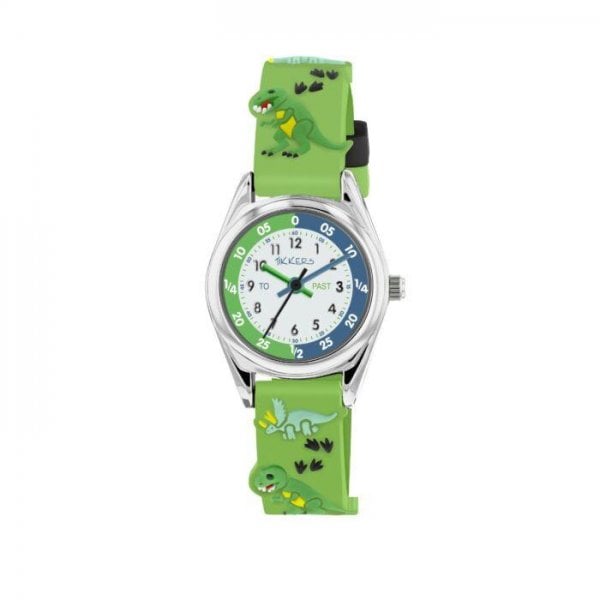Green Strap Silver Time Teacher Dinosaur Watch