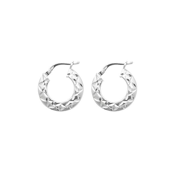 Silver 10mm Diamond Cut Hoop Earrings
