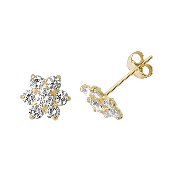 9CT YEL GOLD CZ FLOWER STUD EARRINGS