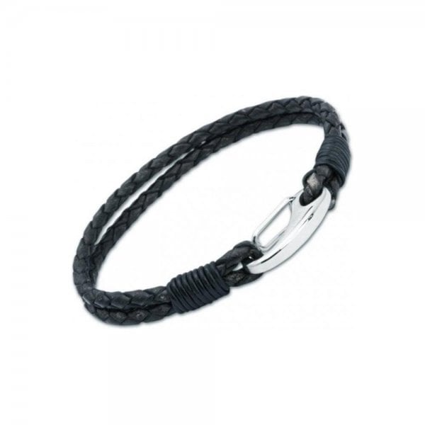 Black Leather Bracelet - Steel Shrimp Clasp