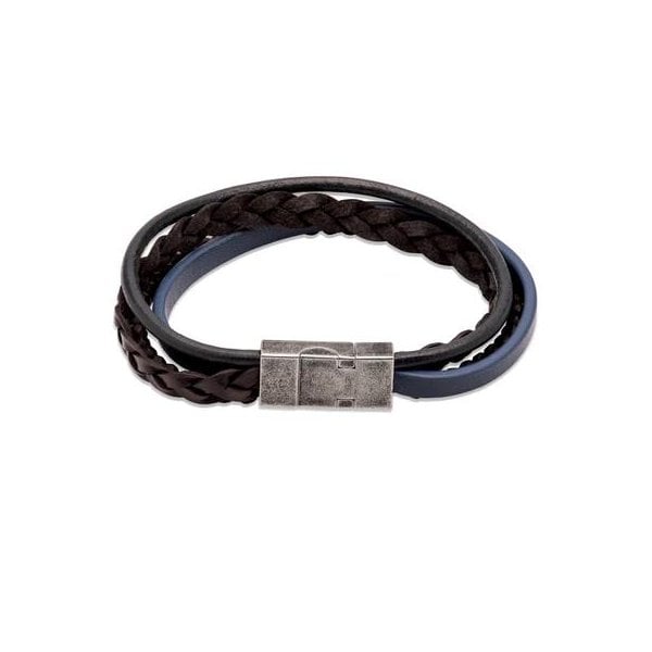 GENTS BLACK/BLUE LEATHER BRACELET