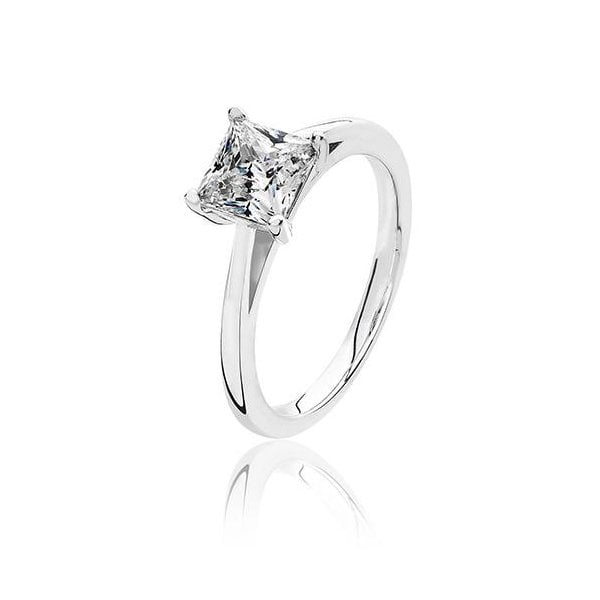 SILVER 4 CLAW SET 6MM SQUARE CZ RING - SIZE L