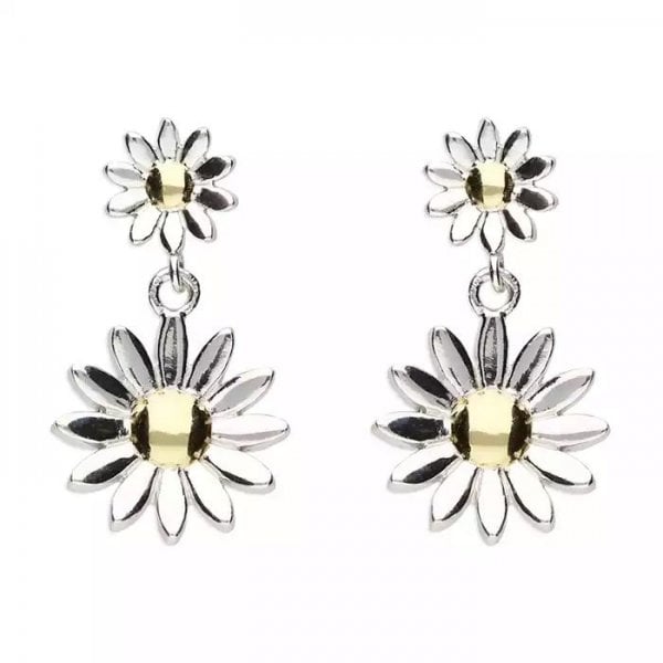 Sterling Silver Earrings - Two Tone Daisy