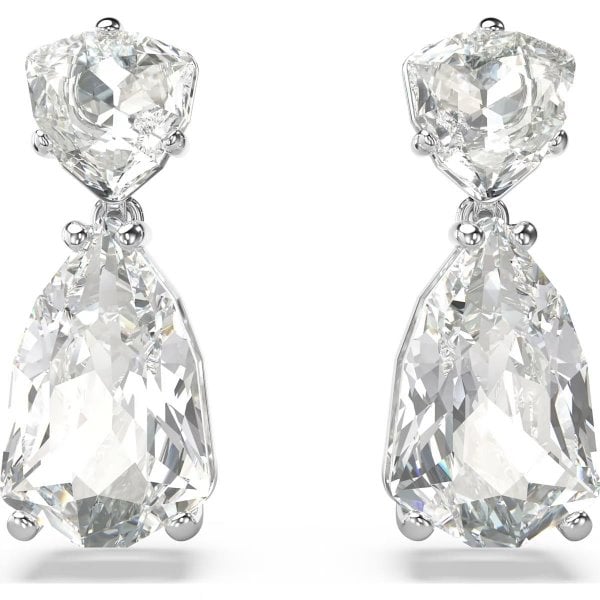 Mesmera drop earrings, Mixed cuts, White, Rhodium