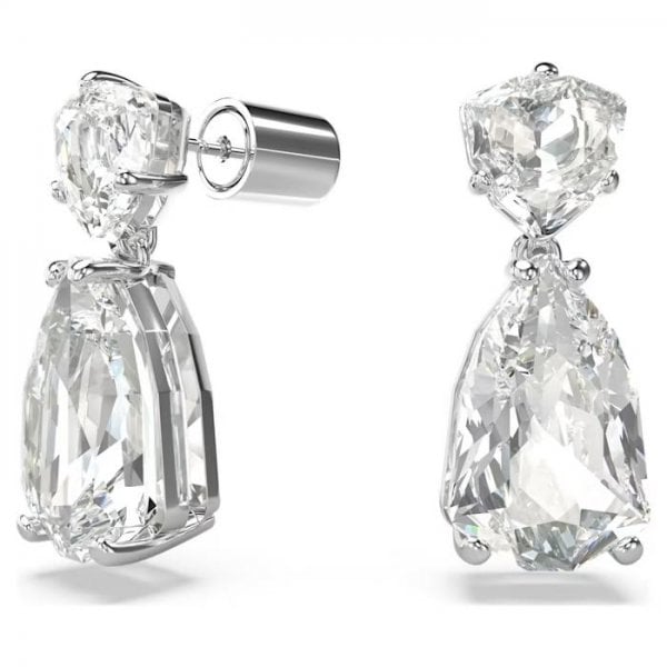 Mesmera drop earrings, Mixed cuts, White, Rhodium