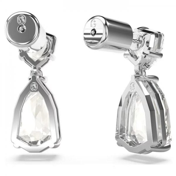 Mesmera drop earrings, Mixed cuts, White, Rhodium