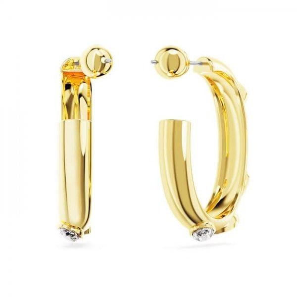 Dextera hoop earrings Mixed cuts, White, Gold-tone