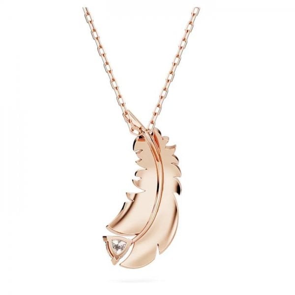 Nice pendant, Feather, White, Rose gold-tone plate