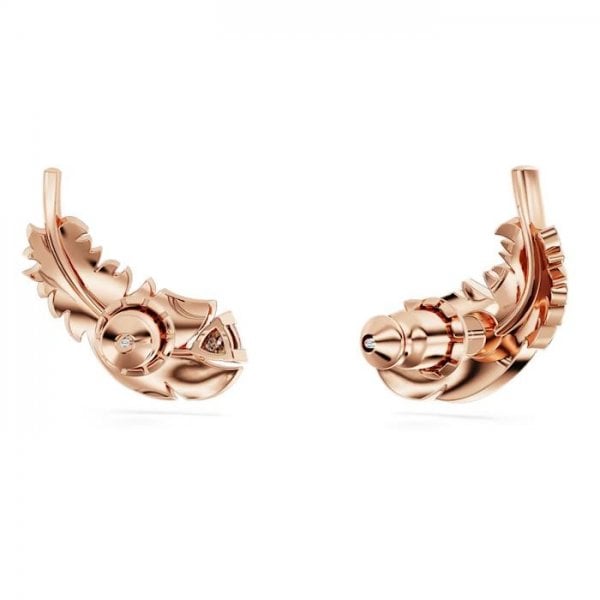Nice stud earrings, Feather, White, Rose gold-tone