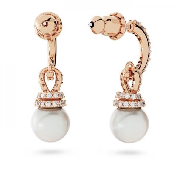 Originally drop earrings, White, Rose gold-tone