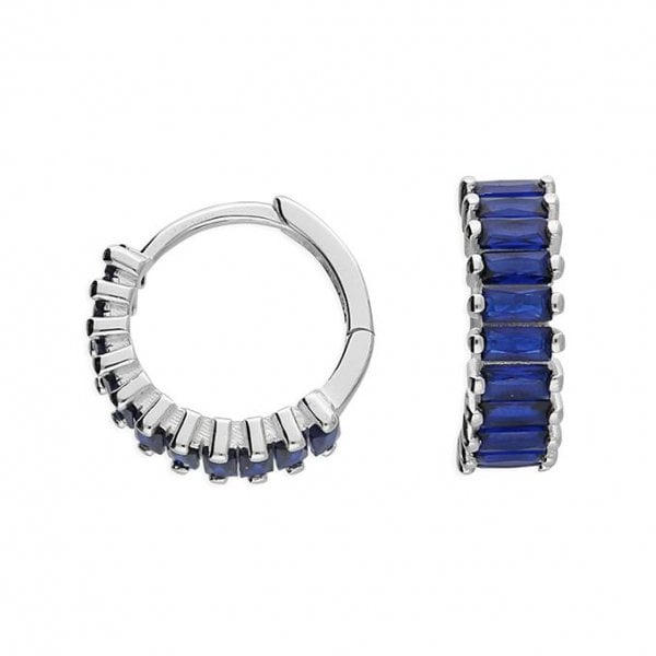 Sterling Silver Earrings - Sapphire Baguette