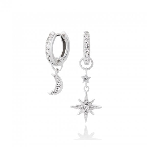 Celestial Silver Moon & Star Huggie Hoops