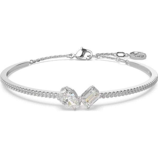 Mesmera bangle, Mixed cuts, White, Rhodium, M