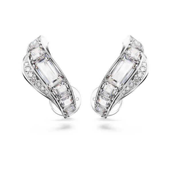 Hyperbola clip earrings, Mixed cuts, White