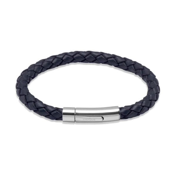 Gents Navy Blue Leather Bracelet 21cm