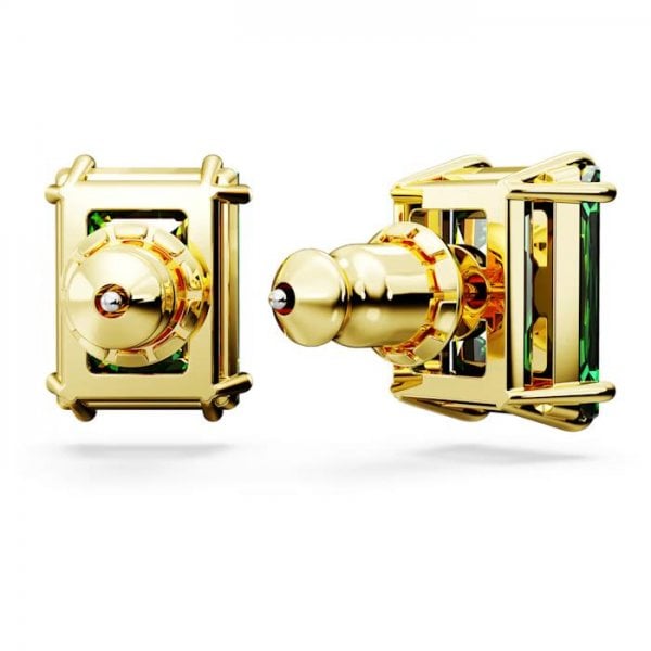 Matrix stud earrings, Rectangular cut, Green, Gold