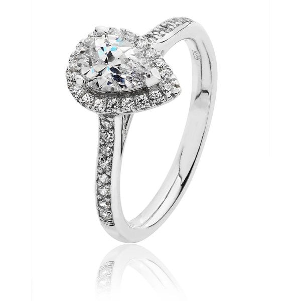 Silver Claw Set Pear Shaped Halo Ring SIZE N